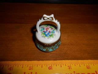 Vintage Limoges France Porcelain Pink - Blue Flowers Trinket Box Ring Box