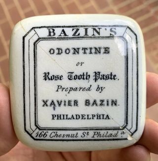 Antique Rare Xavier Bazin Odontine Or Rose Tooth Paste,  Square American Pot Lid