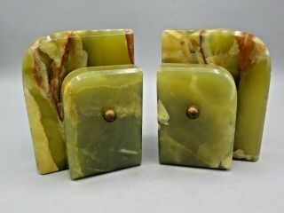 Vintage Art Deco Natural Green Onyx 3 Layered Stone Bookends
