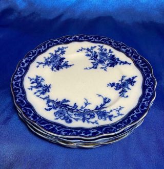 6 Antique Touraine Flow Blue Stanley Pottery Porcelain Luncheon Plates Late 1800