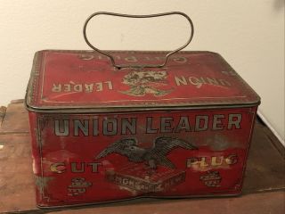 Vintage Union Leader Cut Plug Tin 8”x4”