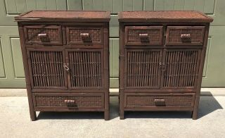 Vintage Bamboo Nightstands End Tables Cabinets 28” Tall