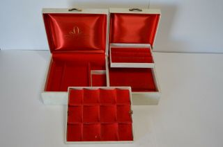 Vintage Buxton Jewelry Box Red Felt Secret Drawer Made In Usa Mcm Collectible