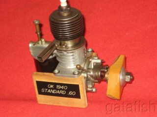 Vintage 1940 Herkimer Ok Standard 60 Gas Ignition Model Airplane Engine Wstand