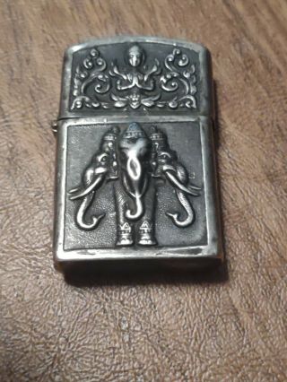 Vintage Sterling Silver Siam Lighter Zippo Insert Elephant Ganesh