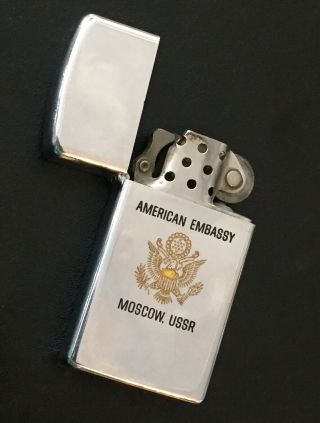 Vtg Zippo Lighter American Embassy Moscow Ussr Russia