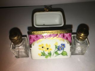 Peint Main Limoges Trinket - Tall Chest Box With Removable Perfume Bottles