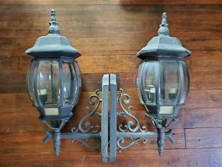 Vintage Matching Large Cast Aluminum Carriage House Wall Sconce Lights