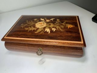 Vintage Reuge Wooden Jewelry Music Box Floral Inlay Italy Music Does Not Work
