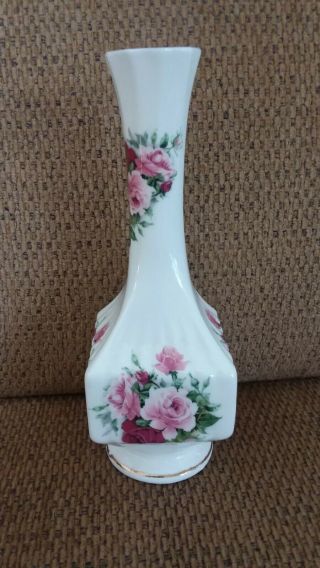 Vintage Square Shaped Floral Rose Bud Vase Georgian Fine Bine China England