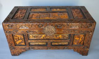 Vintage Chinese Export Carved Trunk Chest Box Cedar Lined 27 "