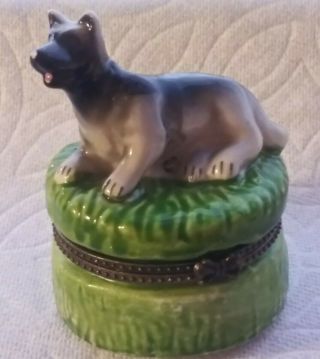 Porcelain Hinged Trinket Box German Shepherd Dog