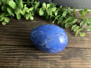 Gorgeous Deep Blue Vintage Hand Carved Alabaster Marble Egg Made In Italy
