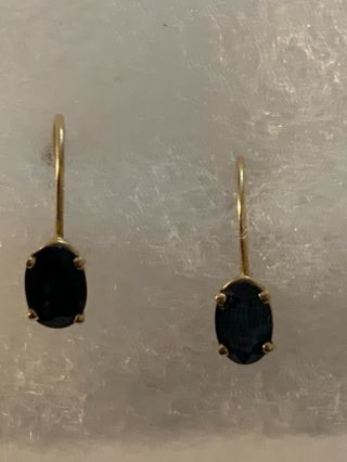 Vtg 14k Yellow Gold Leverback Blue Sapphire Earrings Drop Antique