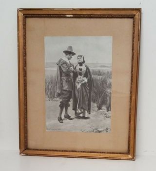 Alfred Fredericks John & Pricilla Alden Antique Print Framed 18x21