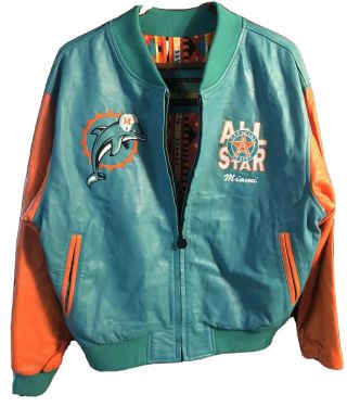 Vtg Mens All Star Cafe Miami Dolphins M Leather Jacket Logo Tony Nowak