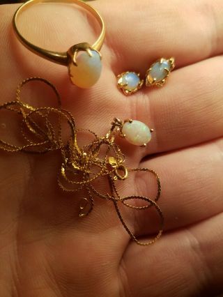 Vintage Opal Ring,  Earrings,  Necklace Set