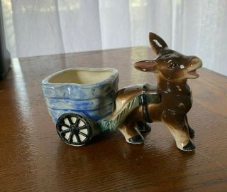 Vintage Ceramic Pottery Donkey Pulling Cart Planter Japan?