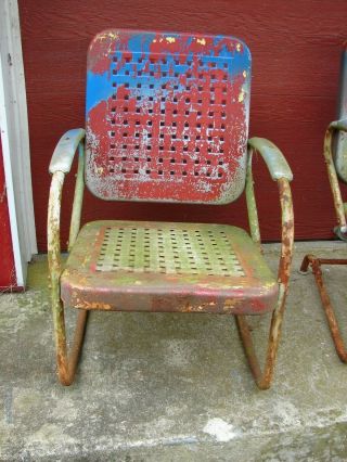 Vintage Metal Spring Chair & Rocker w/ Open Lattice Work Porch Lawn Patio 3