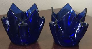 Partylite Cobalt Blue Votive Candle Holder Tulip Design