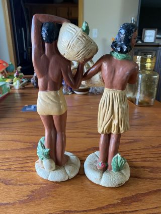Vintage Chalkware Hawaiian Man and Woman Hula Unsigned 3