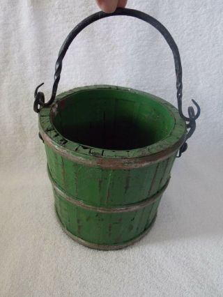 Vintage Country Decor Green Painted Bucket With Metal Handle