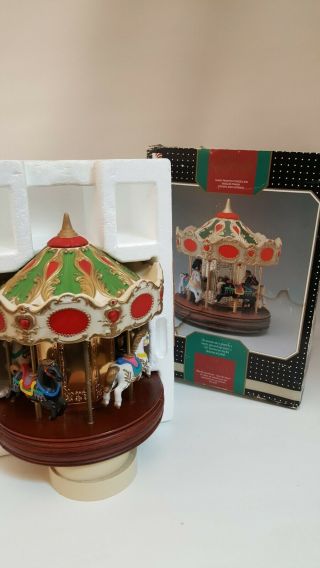 Waco Melody In Motion Carousel In Orig Box Hand Painted Porcelain Crown & Horses