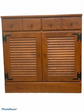 Vintage Ethan Allen Heirloom Nutmeg Maple Dry Sink Buffet Cabinet Louvered Door