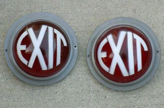 Vintage Set Of 2 Red Glass Exit Signs - Brooklyn N.  Y.