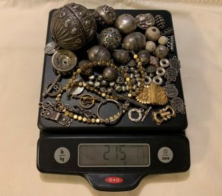 Vintage 925 Sterling Silver Beads & Clasps,  19 Piece Chinese Gemstone Beads