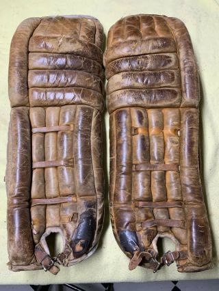 Vintage Cooper Ice Hockey Goalie Pads Real Leather Adult Size 34 "