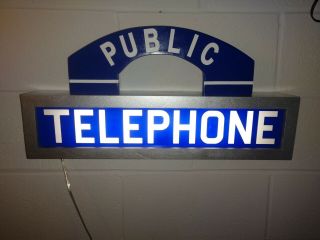 Vintage Blue Glass Telephone Booth Lighted Sign