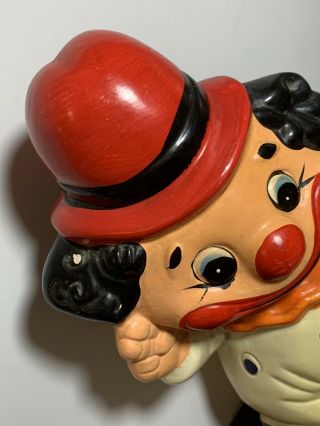Vtg Large Cute Clown W/Red Hat Ceramic Coin Bank Circus Style Unmarked 2