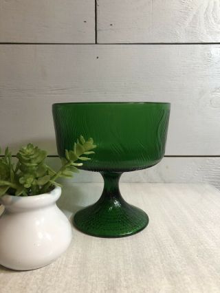 Mid Century Modern Hoosier Emerald Green Glass Bowl On Pedestal