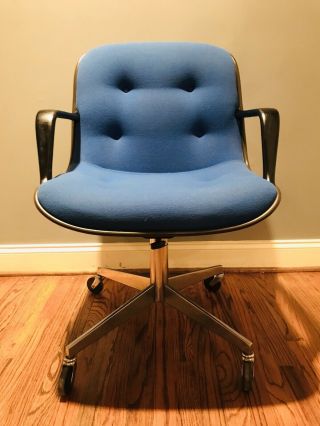 Vintage Steelcase Blue Office Chair Bucket Seat Mid Century Modern 451