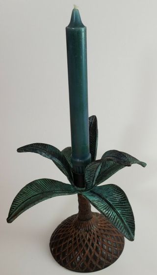 Cast Iron Palm Tree Candle Stick Holder 6 " Tall Tropical Beach Tiki Bar Islander