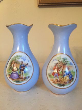 Vintage M & R Limoges France Mini Vase Set Of 2 Blue,  Numbered