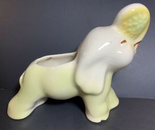 Vtg Ceramic Elephant Planter Trunk Up White W/ Green Coloring Shawnee?