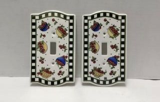 2 Mary Engelbreit Ceramic Light Switch Plates Bowl Of Cherries 1994