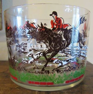 Vintage Hazel Atlas Glass Bowl W/ Hunting Scene Of Horses & Dogs Equestrian