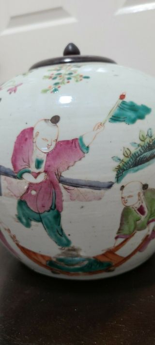 Vintage Chinese Famille Rose Covered Jar 2