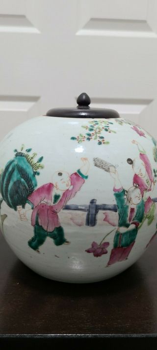 Vintage Chinese Famille Rose Covered Jar 5
