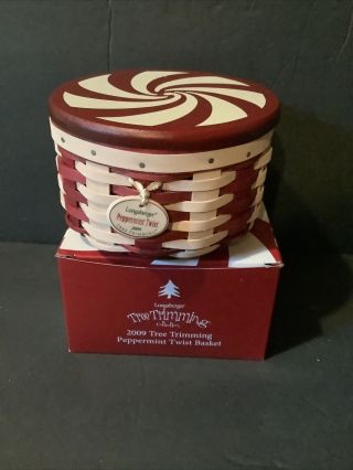 Longaberger 2009 Tree Trimming " Peppermint Twist " Basket - Red