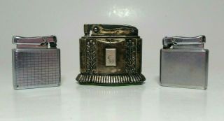 3 Vintage Lighters Ronson Table Top And Colibri Decorative Collectible Retro
