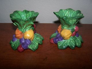 Fitz And Floyd Candle Holders 1995 Leaves Grapes Pumpkins