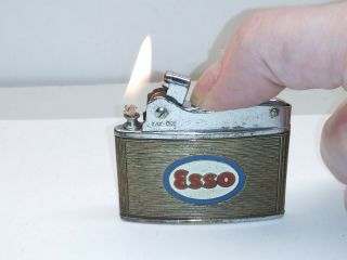 Vintage Esso Gas & Oil Flat Advertising Lighter Flint & Wick Lights Up