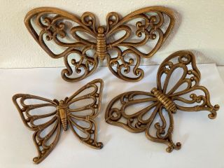 Vintage 3 Butterflies 1978 Brown Dart Homco Butterfly Set Wall Hanging Decor