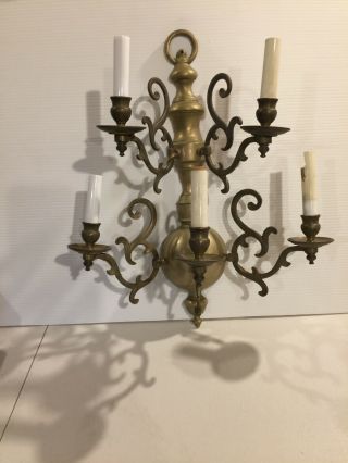 Vintage French Style Solid Brass 5 Arm Wall Sconce