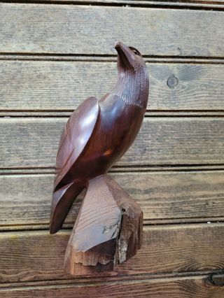Hand Carved Large 7 1/2 " Ironwood Eagle,  Falcon,  Hawk,  Bird Of Prey Wood Statue