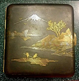 Vintage Japanese Damascene K24 Gold,  Silver Cigarette Case Mt Fuji
